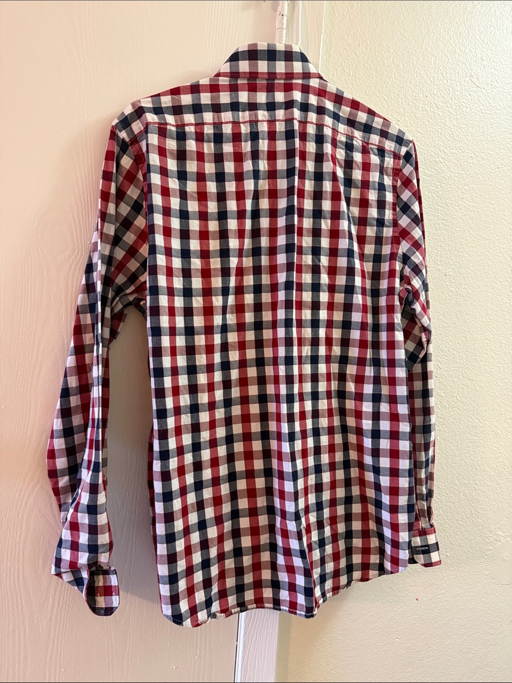 Express Men's Red, Navy & White Plaid Button-Down Shirt - Picture 3 of 3